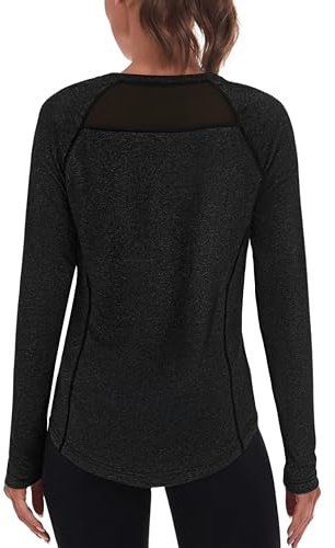 Wayleb Womens Tops Long Sleeve Crew Neck Mesh Back Running Gym Shirt | Lightweight Stretch Feel, Crew Neck Comfort, Mesh Back Airflow, Long Sleeve Coverage, Running Gym, UPF 50+