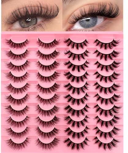 20 Pairs 2 Styles Mixed 3D Artificial Eyelashes Russian False Eyelashes Natural Look Curly Cat Eye Lashes D Curl False Eyelashes with Natural Wispy Volume Cat Eye Eyelashes (G38)