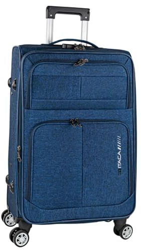 ITACA - Medium Trolley Resväska med 4 svängbara hjul för långa resor Idealisk som stort resebagage 23 kilo och Heavy Duty Medium Resväska, Blå Jeans