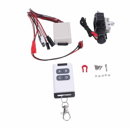 Tbest RC Car Winch, Aluminum Alloy 1/10 Scale Model Crawler Vehicle Accessory with Remote Controller T Plug Extension Cable for 4 D90 D110 RC Car (Black)