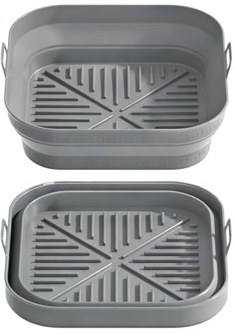 Rieoany 2 Pcs Molde Silicona Freidora de Aire, Recipiente Air Fryer 2.5 L, Accesorios Airfryer, Diseño Plegable para Ahorro de Espacio y Fácil Almacenamiento, Reutilizable y Fácil de Limpiar