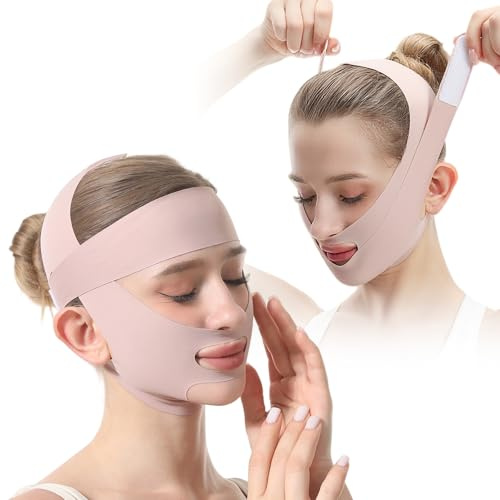 Face Lifting Strap Forehead Lift Band, Chin Belt Comfort Pressure Forehead Band Face Lifting Vshaped Belt (Pure pink)