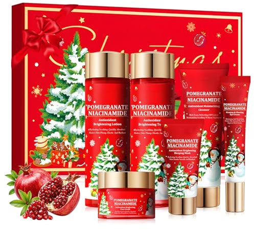 Kit Skincare Viso Completo, Skin Care Kit, Melograno Set Skincare Regalo Donna, Skin Care Coreane con Tonico, Lozione, Crema, Detergente, Crema Occhi e Maschere Viso, Idee Regalo di Natale