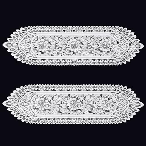 Lnngub 2 Pack Lace Table Runner,Cotton Crochet Table Runner Dresser Scarf Lace Doilies for Tables Furniture Dressers and End Tables(White,13.4 X 47.2)