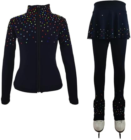 LIUHUO Eiskunstlauf-Trainingshose, Jacken, Mädchen, Damen, Fleece, glänzend, bunt, Diamanten, bequem, warm, Trainingsanzug