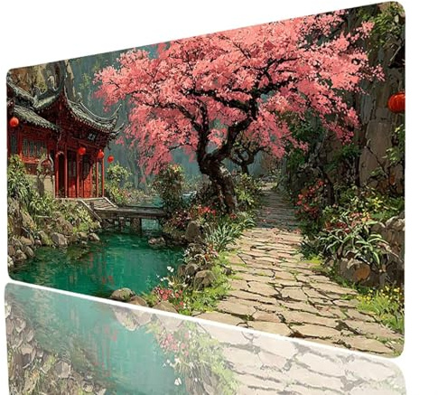 Fleurs de cerisier Tapis de Souris Paysage Imperméable Tapis de Souris xxl 1400x600x3mm Gaming Mouse pad Améliorer la Précision et la Vitesse, Mouse Pad pour Bureau Gamer Clavier Sans fil Pc Model5070
