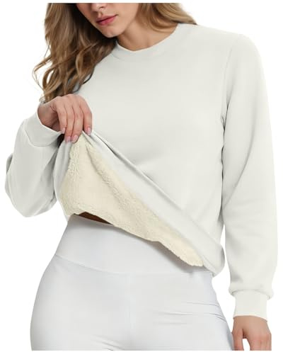 Warme Pullover Damen Winter Fleece Gefütterte Sweatshirts Sherpa Langarmshirt Basic Oberteile Sportshirt Warme Rundhals Tops Ohne Kapuze Sweatshirt Basic Oberteile Fleece Gefüttert Sportshirt