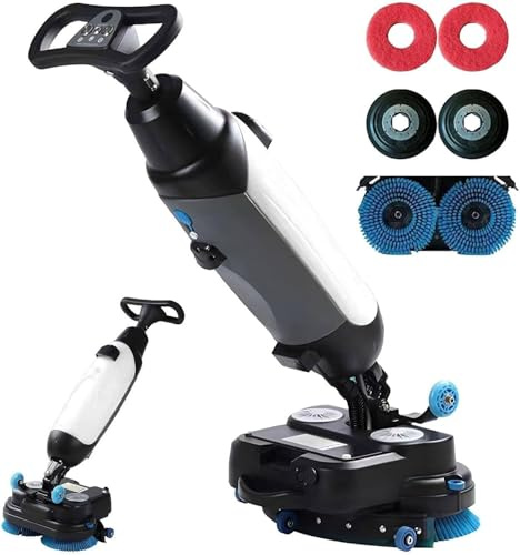 GTANND Electric Floor Scrubber,Walk-Behind Commercial Floor Scrubber Buffer Polisher Machine,Dual Brush,43 cm Cleaning Width,for Wood Flooring, Ceramic, Terrazzo, PVC Flooring, Marble White