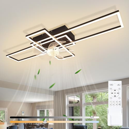 Homefire Deckenventilator mit Licht und Fernbedienung Modern LED | Deckenventilator mit Beleuchtung Dimmbar Deckenlampe Ventilator 6-Gang Leise Timer für Wohnzimmer Esszimmer Schlafzimmer 94cm
