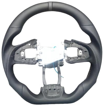 Full Leather Steering Wheel Compatible For Honda Civic Gen 10th Type R 2016-2021 Black Smooth Leather Steering Wheel Flat Bottom D-Shape(Black)