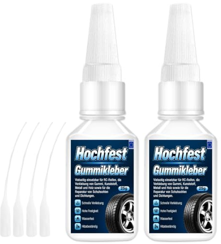 Gummikleber Extra Stark, Gummi Kleber Wasserfest mit 3 Anti-Trocknungsspitzen für Gummiprodukte, Reifen, Schuhe, Gürtel, Schläuche und Bastelarbeiten (50g)