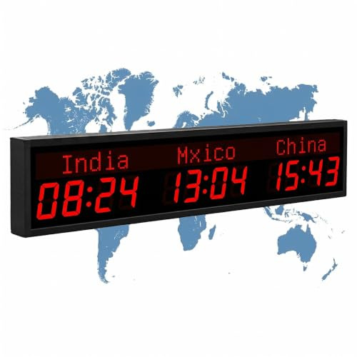 MEUBLLY Reloj Mundial Digital, Reloj de múltiples husos horarios, Nombres de Ciudades editables, Formato de 24 Horas y Ajuste Remoto; Ideal para hoteles, oficinas, Empresas comerciales y áreas(3City)