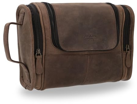 Gusti Kulturbeutel Herren Leder Chester – Edle Kulturtasche aus echtem Büffelleder – Robuste Kosmetiktasche Leder für Reisen, Alltag und Business