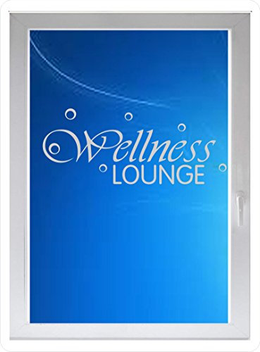 INDIGOS UG - Wellness Lounge - Farbe: silberfein satiniert - 60x25 cm - Sichtschutzfolie - Fensterfolie - Glasdekorfolie - für die Küche, Wellness Lounge ans Fenster - selbstklebend - matt