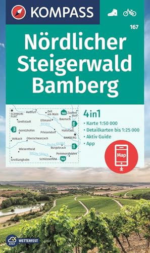 KOMPASS Wanderkarte 167 Nördlicher Steigerwald, Bamberg 1:50.000: 4in1 Wanderkarte mit Aktiv Guide und Detailkarten inklusive Karte zur offline Verwendung in der KOMPASS-App. Fahrradfahren.
