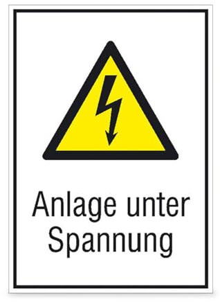 Betriebsausstattung24 Warn- Kombischild Anlage unter Spannung - Hart-PVC - 13,1 x 18,5 cm - DIN EN ISO 7010 - Text und Symbol Schild