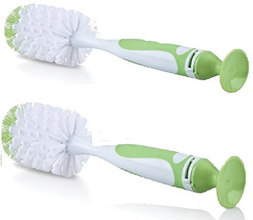 Nuby 2 Pack Easy Clean Bottle Brush with Suction Base, Green