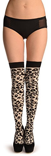 Light Beige Camouflage Leopard - Beige Overknee Strümpfe Einheitsgroesse (37-42)