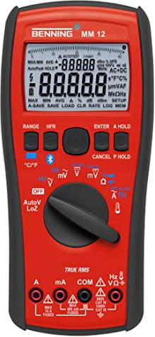 Benning MM 12 True RMS-Digital-Multimeter (mit digitaler Anzeige, mit Logging-Funktion, Bluetooth, PC-Software und APP, inkl. Tasche, Messgerät) 44088, Rot, Schwarz