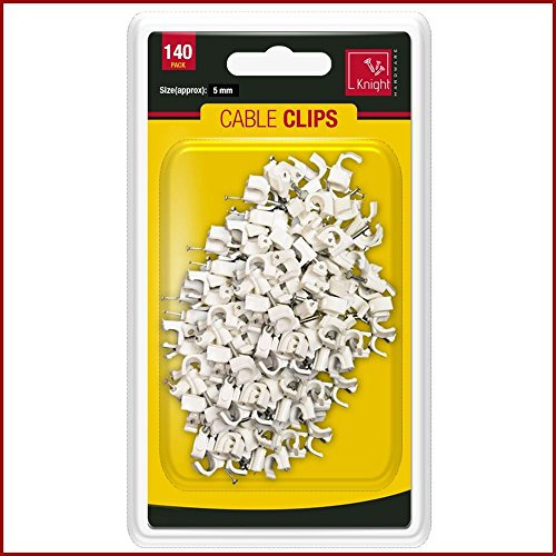 Plastic White Cable Clips Flat Electrical Wire Holder Round TV Phone Internet Lead Fixings With Fixing Nail 5mm Pack of 140
