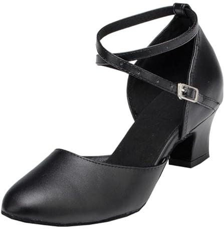 MINITOO Donna Latino Tango Ballo Salsa Danza Scarpe Chiusa Party Serata Decollete con Tacco L188 Nero 5cm Tacco EU 37
