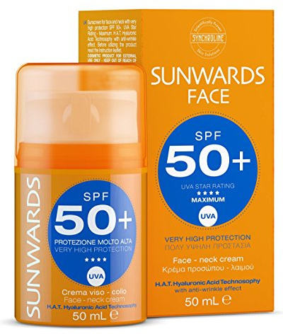 Synchroline – Sunwards Face Cream Crema Facial 50 Ml Spf 50+ Con Ácido Hialurónico, Msm y Xilitol Protección Solar Antiarrugas e Hidratante, Made In Italy