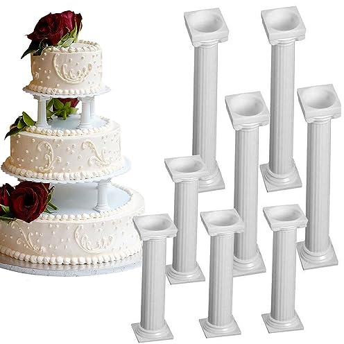 Voarge Lot de 8 piliers à gâteaux en plastique blanc - Colonne romaine - Support à cupcakes - Plateau à cookies - Colonnes - Support pour Saint-Valentin, mariage, anniversaire