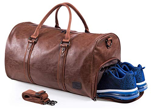 Reisetaschen Herren Leder Wasserdicht Weekender Tasche Großen Kapazität Reisetasche Unisex Vintage Handgepäck Bag, braun.