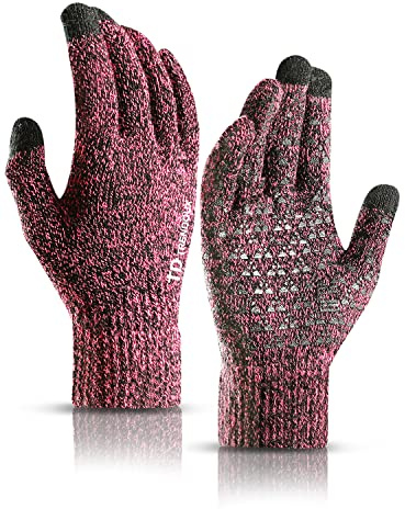 Gloves Women, TRENDOUX Touch Screen Glove Ladies Men Unisex Typing Phone - Wool Lining - Elastic Cuff - Anti-slip Grip - Premium Thin Thermal Windproof Glove for Outdoor Driving Dog Walking - Rose - L