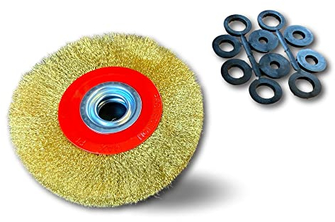 Brosse circulaire LAITON | Ø 200 mm | Epaisseur 2 rangs | Fil souple 0.20 mm ondulé | Alésage 32 mm + réducteur bague 25/22/20/16/12 mm | Touret meuleuse affûteuse ponceuse | Kibros 238202LV