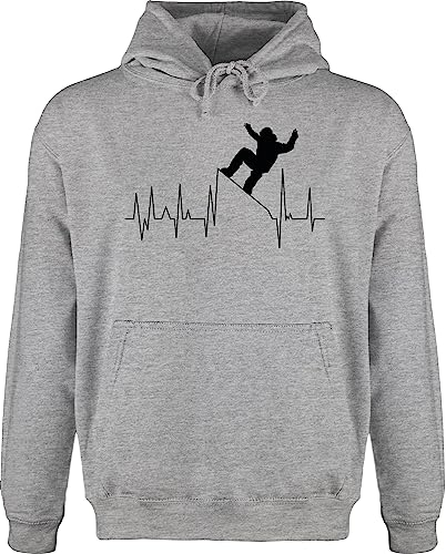 Shirtracer Hoodie Herren Pullover Männer - Skiurlaub Apres Ski - Snowboarding Herzschlag - schwarz - XXL - Grau meliert - snowboardpullover après-ski Party Outfit Skifahren Snowboard Pulli