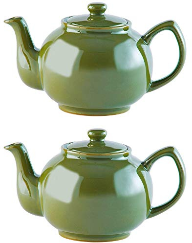 Price & Kensington Traditional Ceramic Tea Serving Teapot 6 Cup Olive Green (Pack of 2)