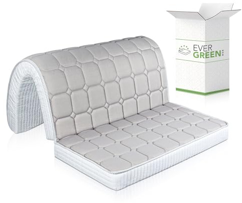 EVERGREENWEB – Matratze aus Memoryschaum 120 x 190 cm, Höhe 10 cm, Faltbare Sitzfläche für Sofa, Bettsofa, antiallergischer Bezug in weiß, orthopädisch, mit Befestigungsbändern,Bed Sofa Memory