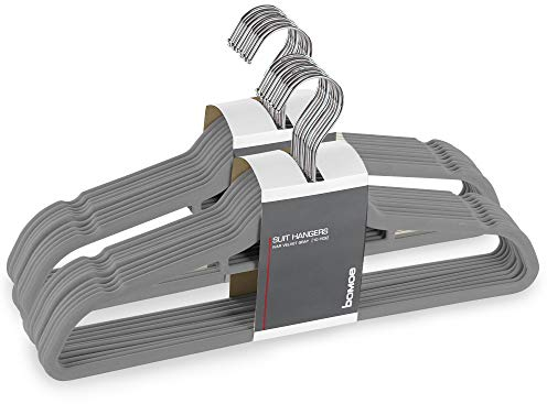bomoe 20 Stück Kleiderbügel Samt Anthrazit Universalbügel Krawattenbügel Hosenbügel Bügel rutschfest beschichtet, Stabiler Formbügel platzsparend