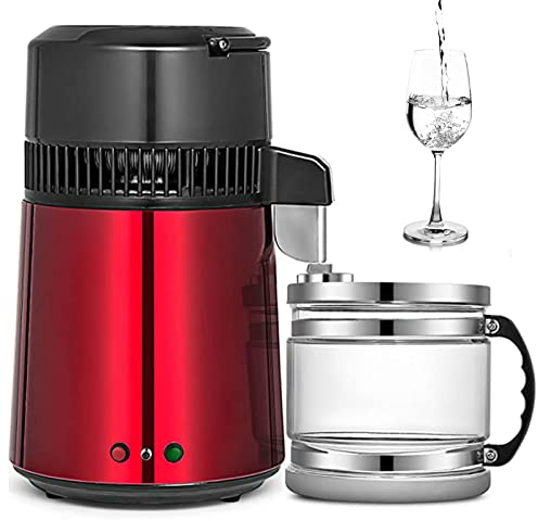 XYEJL Machine à Eau Distillée,Acier Inoxydable Machine à Eau distillée 750W,4L Kit De Distillation d'eau avec Jarre en Verre,Produire De l'eau Propre pour La Maison,Red