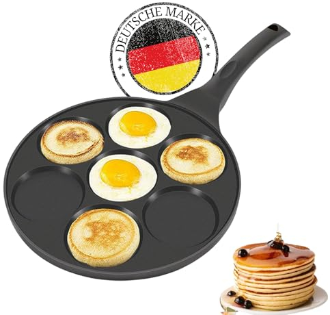 Padella per pancakes da 26 cm di diametro, rivestimento a 3 strati, con 7 fori, adatta per piani a induzione, in alluminio pressofuso