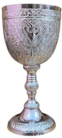 Morcomart Handgefertigter Weinkelch aus Messing – handwerkliche Handwerkskunst, antikes Vintage-Design – elegante Tassen für Hochzeit, Kirche, festliche Veranstaltungen (Nickel)