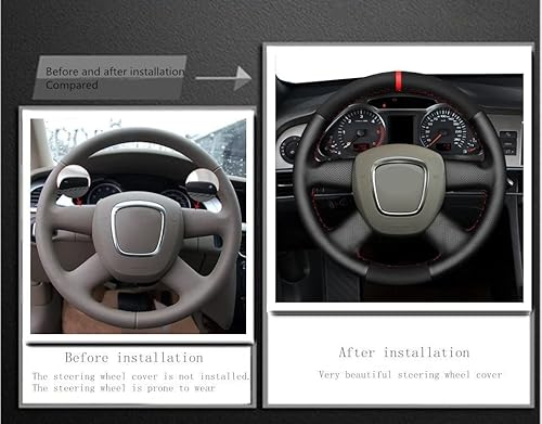 Lenkradschoner DIY-Lenkradabdeckung Aus Echtem Leder Und Wildleder Für Audi A3 (8P) Für Sportback A4 (B8) A4 (B7) A6 (C6) Für Avant 4- Für Speiche Lenkradbezug (Farbe : Black Thread)