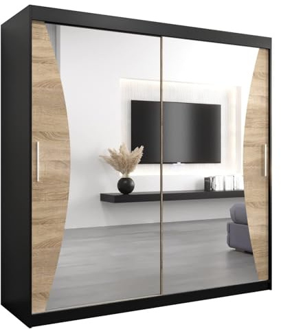ABIKSMEBLE Armoire Monaco Avec Porte Coulissante Miroir - Dressing Adulte - Penderie Vêtement - Garde Robe - Placard 2 Portes - Closet