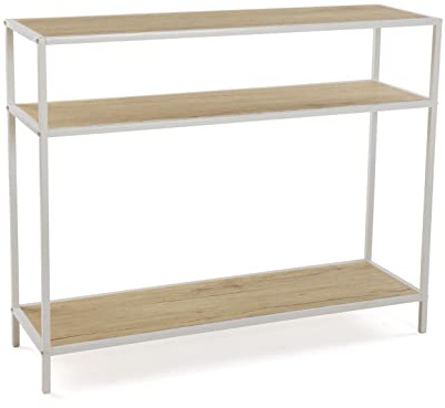 Versa Berlin Schmales Möbelstück für den Eingangsbereich oder Flur, Moderner Konsolentisch, mit unterem Einlegeboden, Maßnahmen (H x L x B) 80 x 30 x 100 cm, Holz und Metall, Farbe: Braun und Weiß