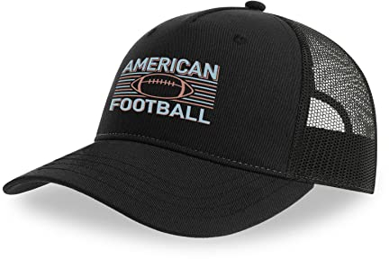 Maikomanija American Football Sports USA Kanada Baumwolle Trucker Cap Curved Visor Netback Hat Breathable Mesh Sport Top, Schwarz , One size