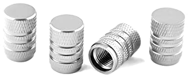 CGEAMDY Coprivalvole Auto in Metallo Tappi Pneumatici Auto, 4 Tappi Stelo Valvola Pneumatico, Set Tappi Valvole Ruote in Alluminio, Tappi Gomme per Valvole Auto in Alluminio, Tappis Valvola (Argento)