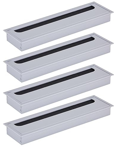 HOOZ 4X Kabeldurchführung Schreibtisch, 280mm Aluminium Kabeldurchlass mit Bürstendichtung, Kabeldurchführung Tisch für Tisch Büro Arbeitsplatten, Kabelkanal für Möbel und Schreibtisch (Rechteckig)