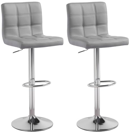 Panana Set of 2 Barstool Gas Lift Swivel Stool without Armrest for Home Bar Pub Breakfast (Gray)