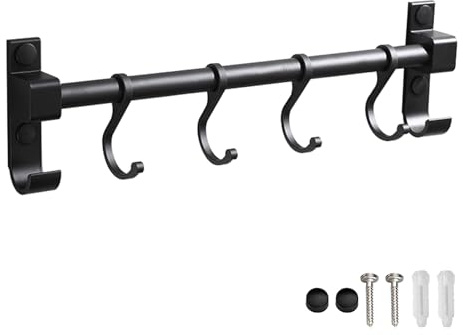 KMQRDZi Hakenleiste Küche, Küchenschiene mit Mehrere Haken, Kleiderhaken Handtuchhalter, Werkzeughalter, Aluminiumhaken, Aufbewahrung von Küchenutensilien, bewegliche Ablage, Matte Finish (30cm