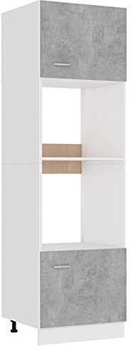 BaraSh Armoire à Micro-Ondes Gris béton 60x57x207 cm Aggloméré,Meuble Four Et Micro Ondes,Olonne Four Encastrable