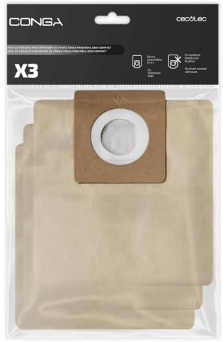 Cecotec Sacchetti per Aspirapolvere a Traino Conga PowerBag 2000 Compact. Include 3 sacchetti compatibili con Conga Powerbag 2000 Compact, Sacchetti per la polvere autosvuotanti