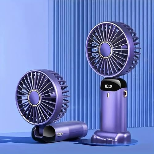 Portable Rechargeable Mini USB Fan - 5 Speed Settings With LED Display, Compact Foldable Handheld Design for Desk in Purple