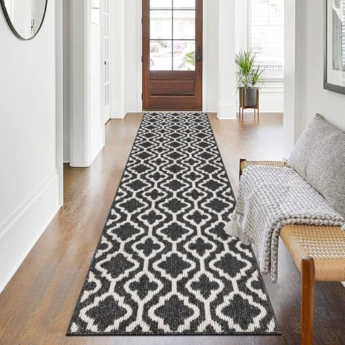 SHACOS Long Hallway Runner Non Slip 65x300 cm, Washable Hall Runners Black | Narrow Carpet Runners Rubber Backed, Modern, Low Pile Runner Rug for Kitchen, Entrance, Laundry