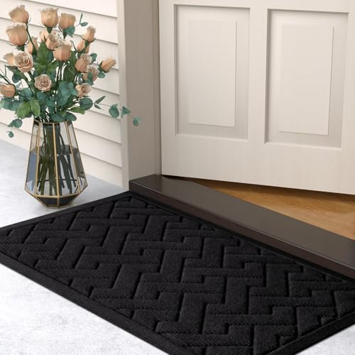 LEKEEPGO Fußmatte außen und innen, rutschfeste Fußmatte, waschbar Fussmatte aussen, saugfähig Schmutzfangmatte außen Türmatte Fußabtreter für Haustür, Eingang, Outdoor, 43 x 75 cm, Schwarz